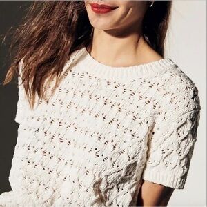 Madewell Carrington Cropped Boxy Sweater Tee cream short sleeve sweater